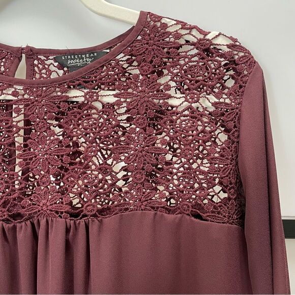 [XL] SWS Flowy Boho Burgundy Long Sleeve Blouse with Lace Details Women’… - Picture 8 of 15